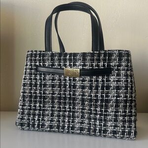 Stylish Black and White Tweed Shoulder Bag